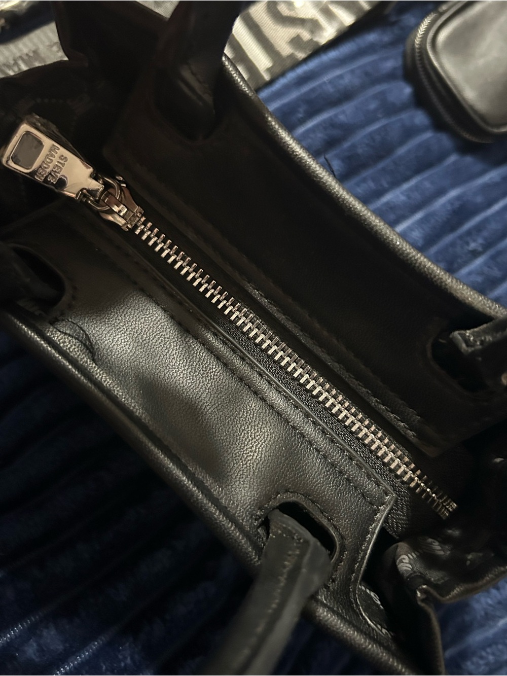 Steve Madden Black Quilted Mini Satchel with Branded Strap and Pouches - Picture 9 of 10